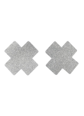 Paire de cache tétons adhésifs croix pailletée blanc - NP-1048WHT